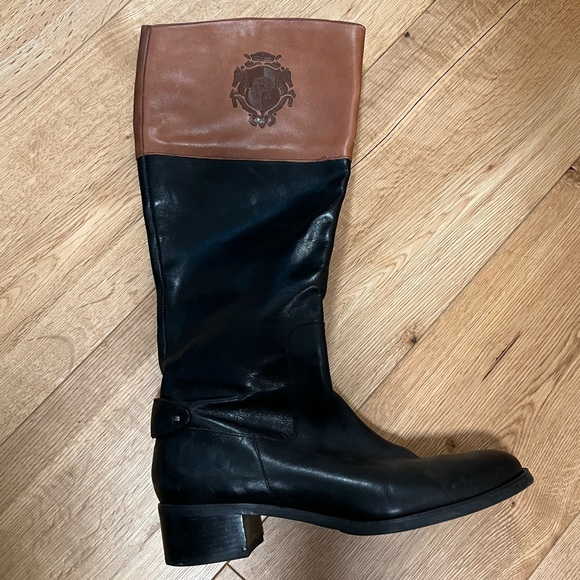 Etienne Aigner Costa Riding Boots, Black and Banana Bread Brown, Size 9.5 - Picture 4 of 9